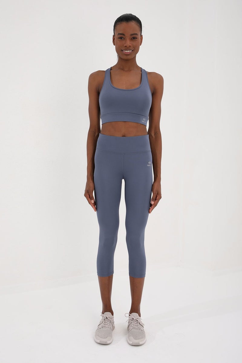 Tommy Life Petrol Women's High Waist Slimming Cross Back Detailed Sports Bustier-Capri Leggings Set - 95283  - Image 1