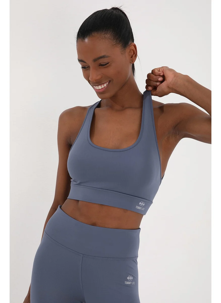 Tommy Life Petrol Women's High Waist Slimming Cross Back Detailed Sports Bustier-Capri Leggings Set - 95283