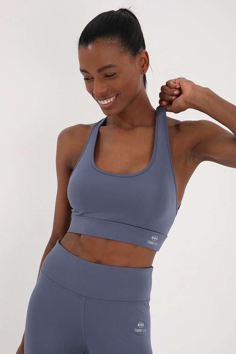 Tommy Life Petrol Women's High Waist Slimming Cross Back Detailed Sports Bustier-Capri Leggings Set - 95283  - Image 2