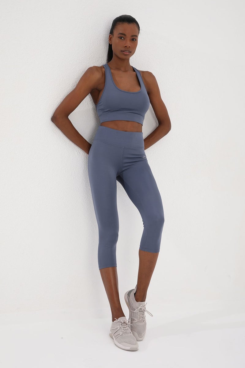 Tommy Life Petrol Women's High Waist Slimming Cross Back Detailed Sports Bustier-Capri Leggings Set - 95283  - Image 3