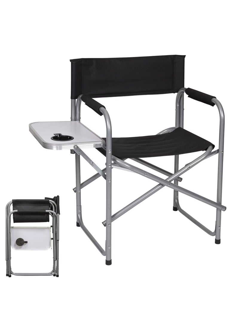 Cady One Folding Camping Chair with Side Table & Cup Holder, Black – Aluminum Frame, Canvas Seat - Image 1