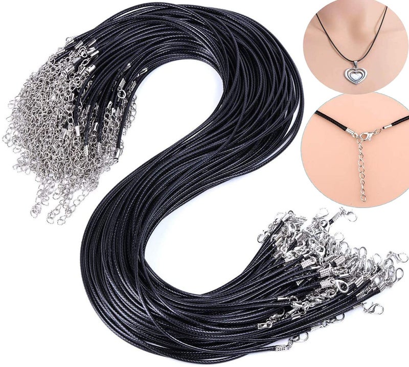 DIY Crafts 2 Pcs, Black, 2 Pcs, Black, Waxed Necklace Cord with Lobster Clasp Bulk for Bracelet Making Necklaces Jewelry Making Suppli (2 Pcs, Black) - Image 1