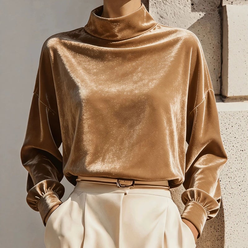 Women's Velvet Sweatshirt Loose Long Sleeve High Neck Casual Top - Image 1