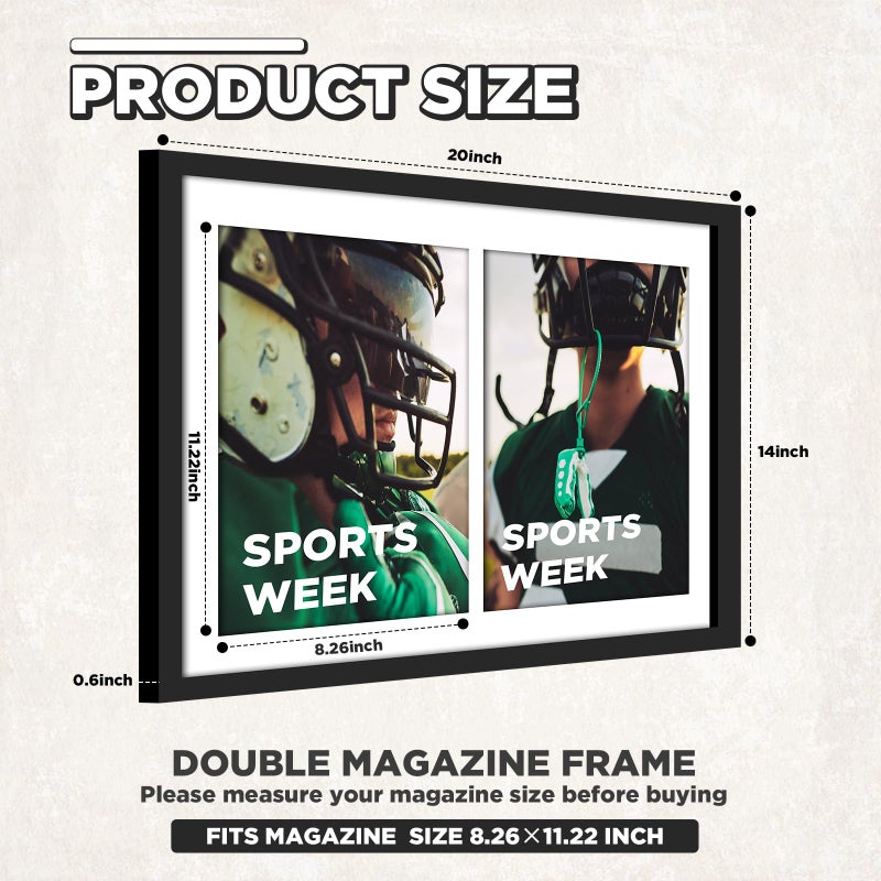 Qunclay 14x20 Inch Double Magazine Frame Displays Two 8x11 Inch Magazines Picture Frame with Installed Hangers and Core Matting Plastic Frames for Certificate Collages Weddings Photo - Image 2