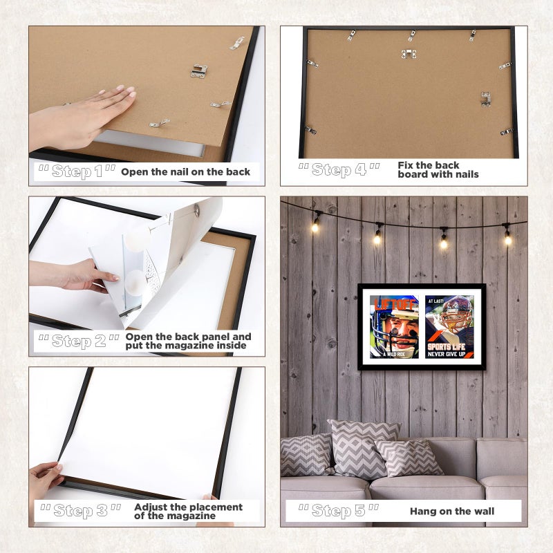 Qunclay 14x20 Inch Double Magazine Frame Displays Two 8x11 Inch Magazines Picture Frame with Installed Hangers and Core Matting Plastic Frames for Certificate Collages Weddings Photo - Image 5