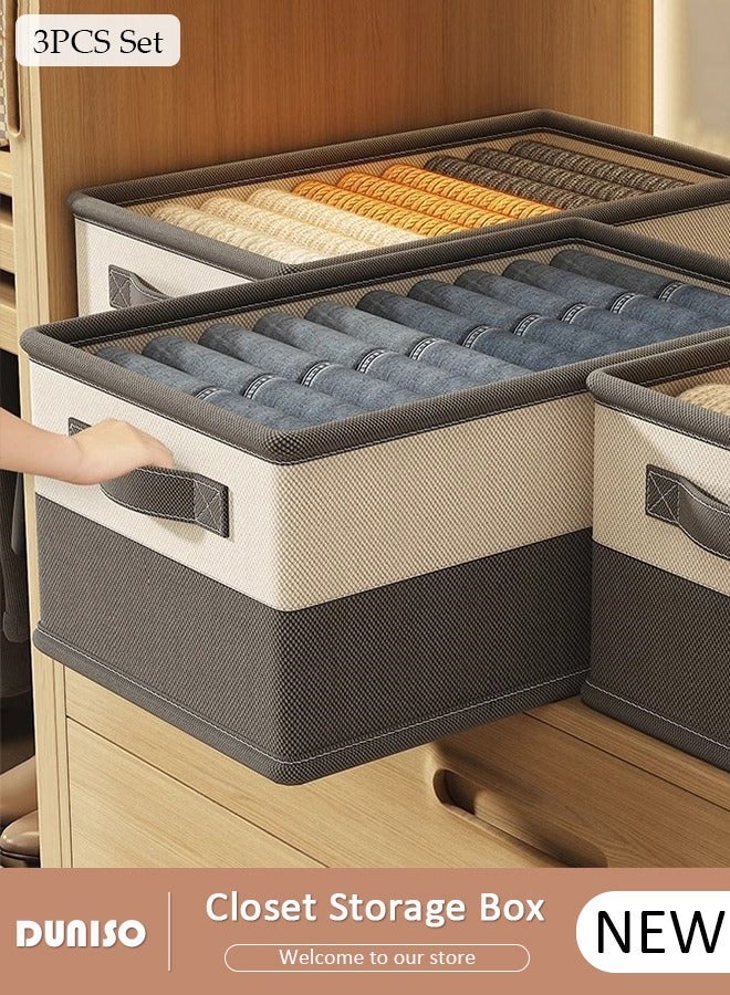 DUNISO 3 Pieces Foldable Closet Storage Organizer, Washable Closet Storage Boxes with Carrying Handles, Stackable Wardrobe Clothes Organizer, Closet Storage Basket, Cube Storage Bin for Clothes Wardrobe Home Bedroom Office(40*23*20cm) - Image 1