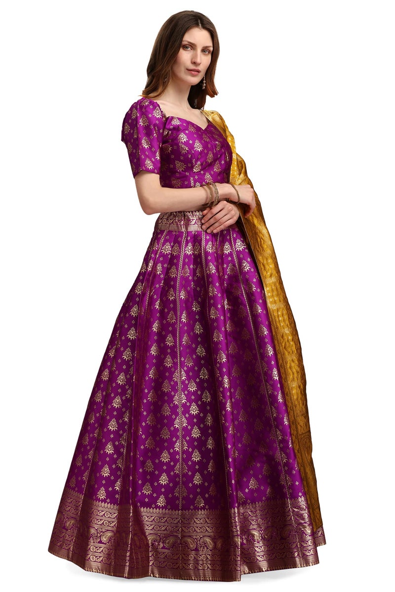 PURVAJA Women's Jacquard Semi-Stitched Lehenga choli (Trisha-Wine_Wine_Free Size) - Image 4