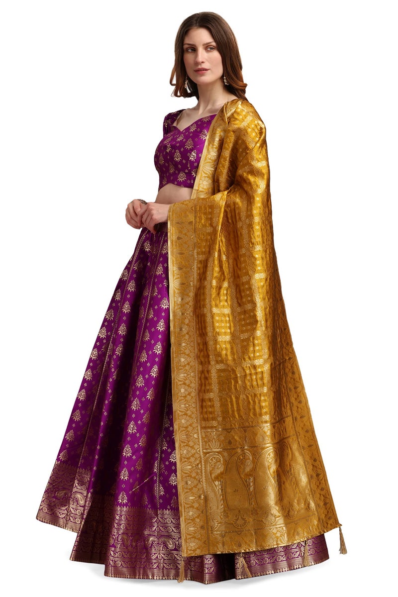 PURVAJA Women's Jacquard Semi-Stitched Lehenga choli (Trisha-Wine_Wine_Free Size) - Image 3