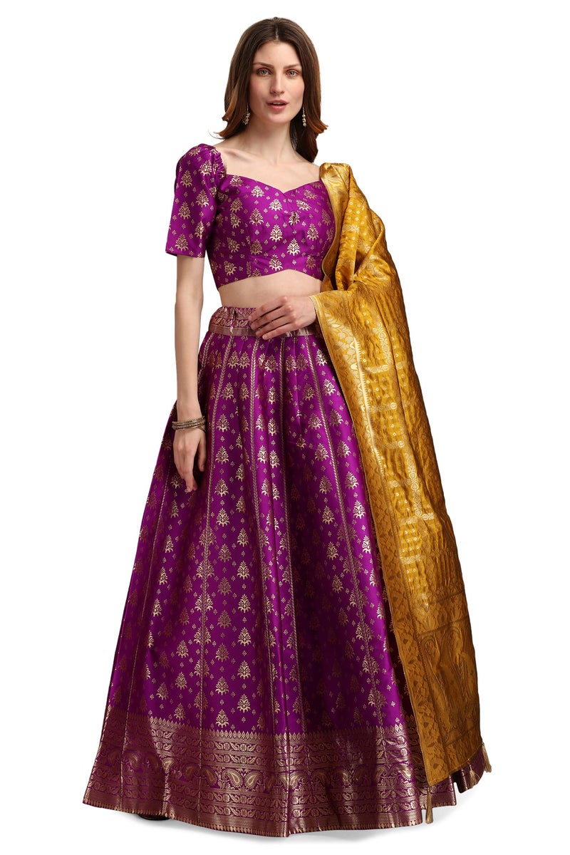 PURVAJA Women's Jacquard Semi-Stitched Lehenga choli (Trisha-Wine_Wine_Free Size) - Image 1