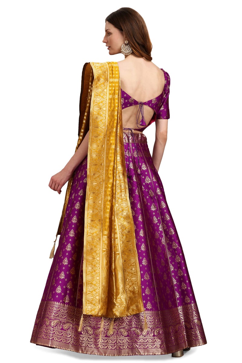 PURVAJA Women's Jacquard Semi-Stitched Lehenga choli (Trisha-Wine_Wine_Free Size) - Image 2