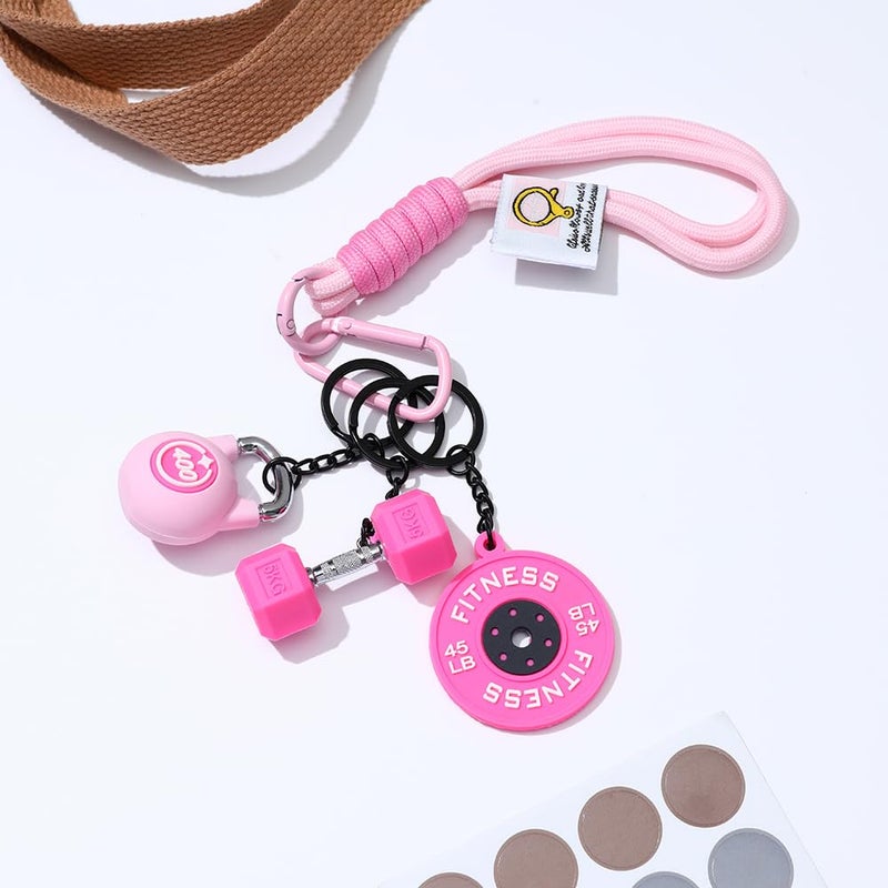 Dhdfisd Fitness Keychain Gym Lovers Enthusiast Gift Barbell Dumbbell Keychain Fitness Bag Water Kettle backpack Charms(Pink barbell) - Image 4