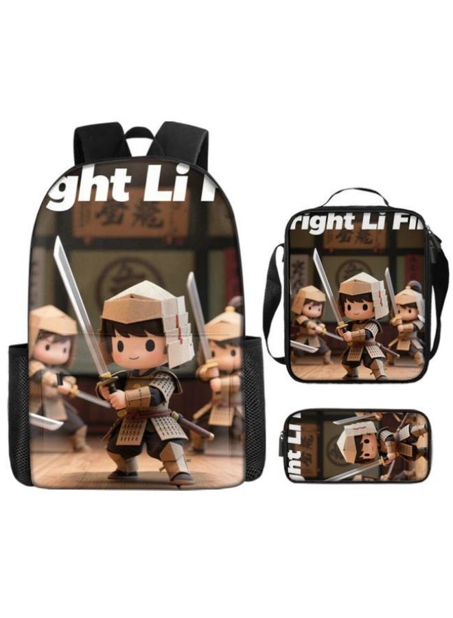 Bright Li Fire Three-piece set of cartoon bags, easily cope with various occasions (students, children, friends' outings, mountain climbing, schooling, etc.) | Backpack + hand-held + stationery bag | School season/holiday gifts - 114 - Image 2