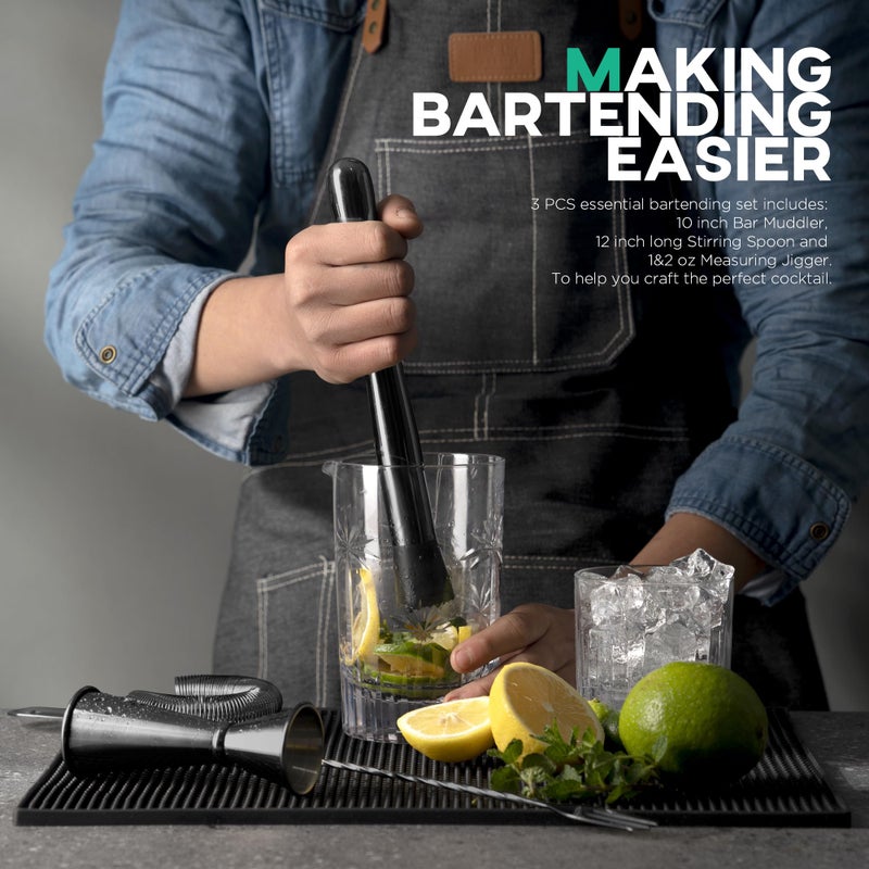 Homestia Homestia Muddler & Spoon Set for Cocktails, 304 Stainless Steel 10" Bar Muddler, 12" Cocktail Spoon, 1 oz 2 oz Jigger, 3 PCS Cocktail Set for Margaritas, Mojitos and Fruit Drinks Bar Tool Set Black  - Image 3