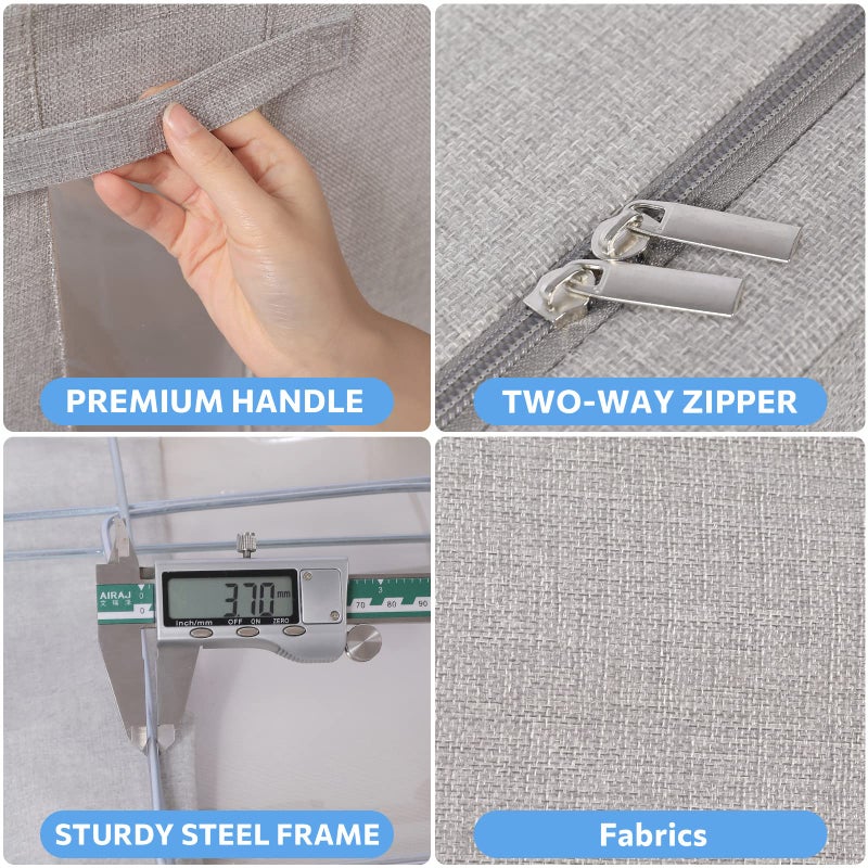 CYhom 3Pack Foldable Storage Bins - Frame Storage Box Linen Fabric Stackable Clothes Container Organizer with Clear Window & Carry Handles Large Capacity (Medium-36L, Light Grey) - Image 4