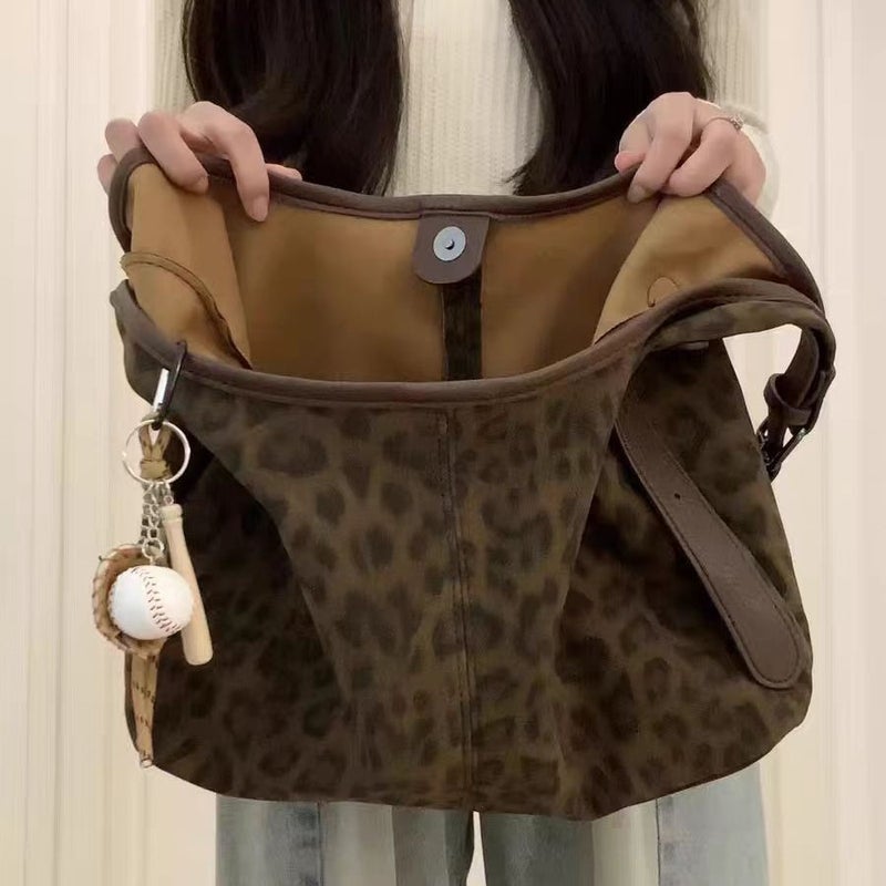 Women's Brown Leopard Print Crossbody Tote Bag, Large Capacity Retro Casual Shoulder Bag - Image 1