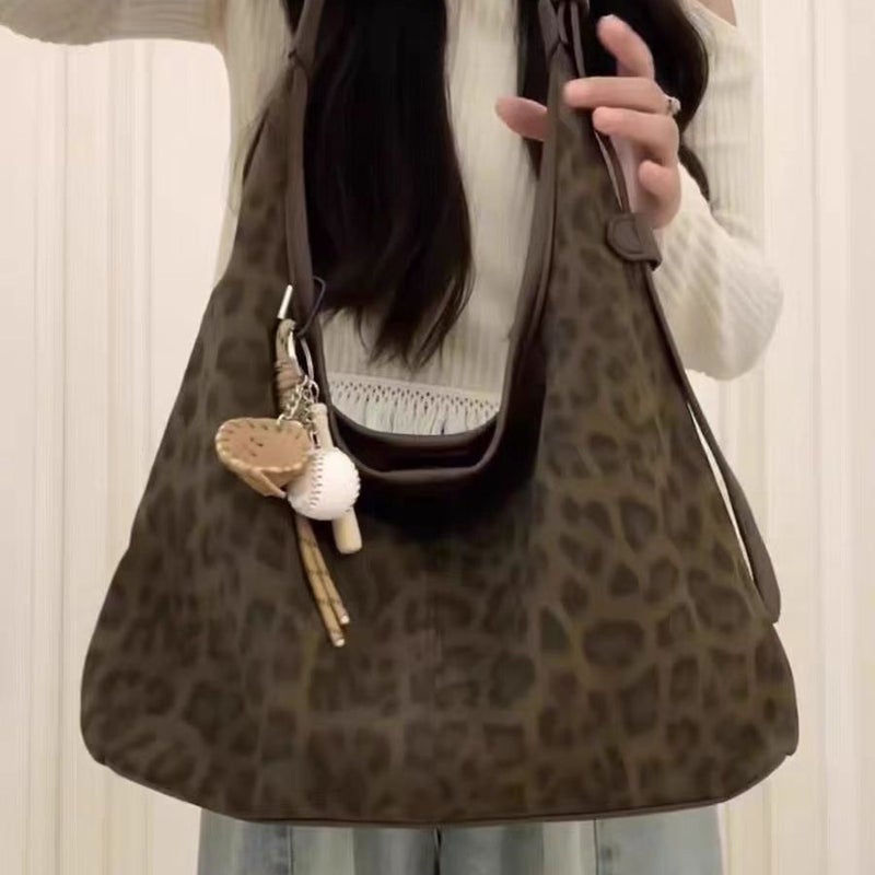 Women's Brown Leopard Print Crossbody Tote Bag, Large Capacity Retro Casual Shoulder Bag - Image 2