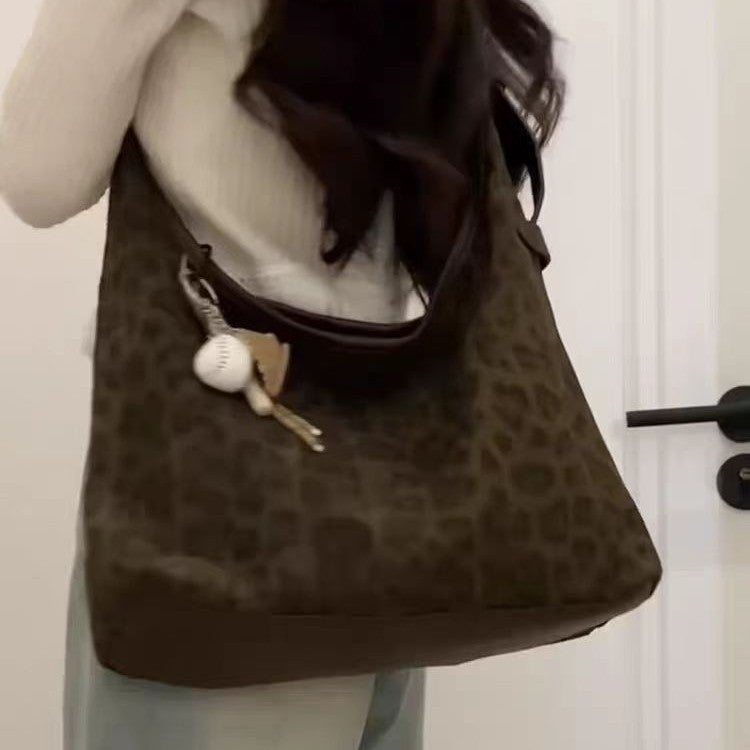 Women's Brown Leopard Print Crossbody Tote Bag, Large Capacity Retro Casual Shoulder Bag - Image 5