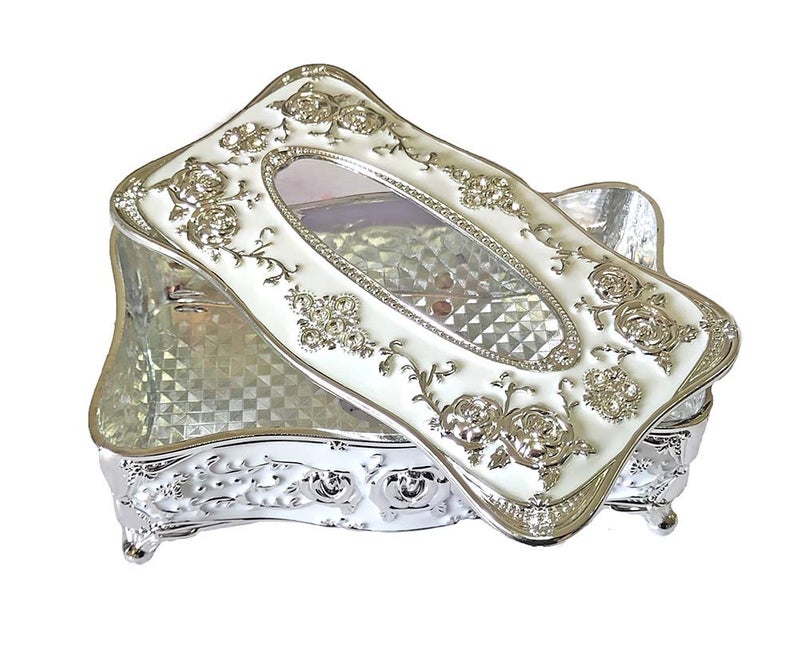acdiac European Style Luxurious Rose Tissue Box Holder Cover Electroplating Process Tissue Holders (Silver&White) - Image 5