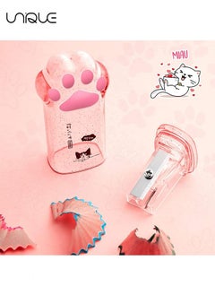 يونيك مبراة قلم رصاص ، 2 قطعة لطيف القط باو قلم رصاص مبراة Kawaii دليل أقلام الرصاص مبراة أطفال القط مخلب قلم رصاص مبراة القرطاسية مع غطاء للمكتب المنزل اللوازم المدرسية ، الوردي والرمادي  - Image 4