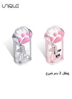 يونيك مبراة قلم رصاص ، 2 قطعة لطيف القط باو قلم رصاص مبراة Kawaii دليل أقلام الرصاص مبراة أطفال القط مخلب قلم رصاص مبراة القرطاسية مع غطاء للمكتب المنزل اللوازم المدرسية ، الوردي والرمادي  - Image 1