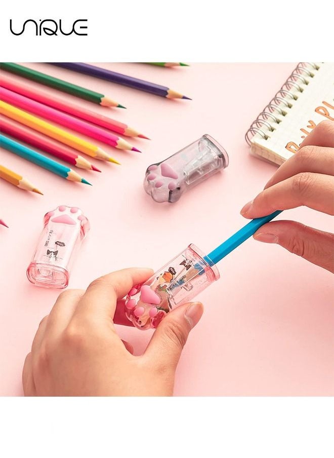 Unique - Pencil Sharpener, 2 Pieces Cute Cat Paw Pencil Sharpener Kawaii Manual Pencils Sharpeners Kids Cat Claw Pencil Sharpener Stationery with Lid for Office Home School Supplies, Pink and Grey - Image 1