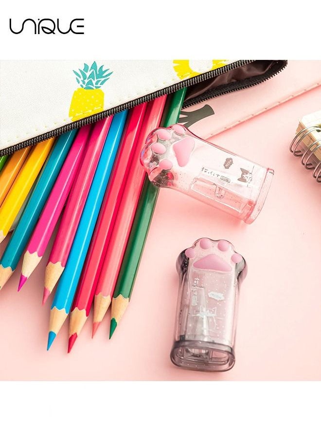 Unique - Pencil Sharpener, 2 Pieces Cute Cat Paw Pencil Sharpener Kawaii Manual Pencils Sharpeners Kids Cat Claw Pencil Sharpener Stationery with Lid for Office Home School Supplies, Pink and Grey - Image 1