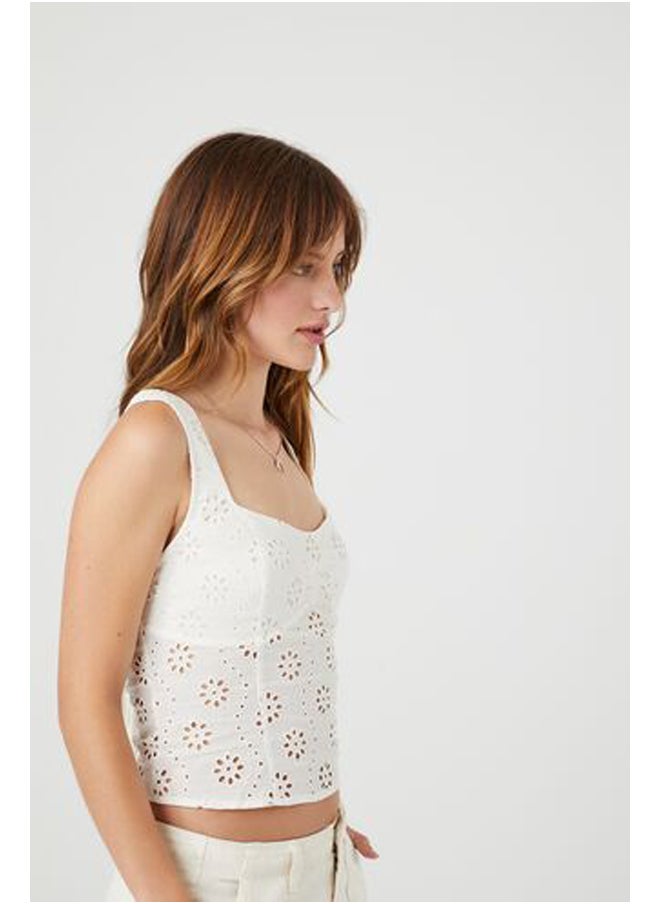 FOREVER 21 - Floral Eyelet Lace-Up Tank Top - Image 1
