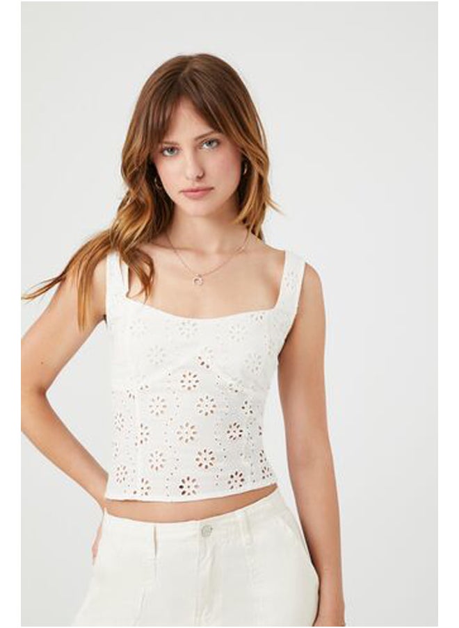 FOREVER 21 - Floral Eyelet Lace-Up Tank Top - Image 1