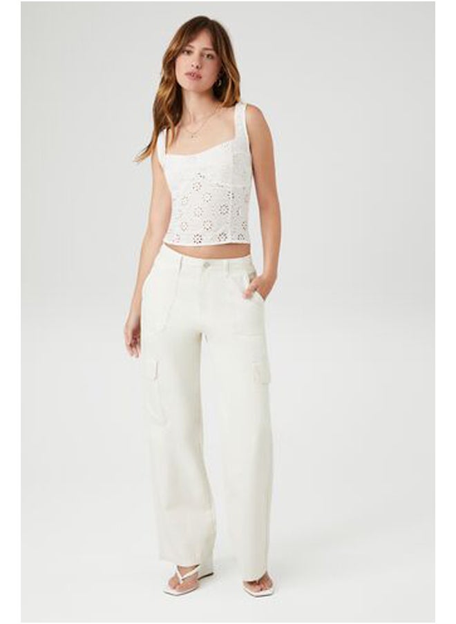 FOREVER 21 - Floral Eyelet Lace-Up Tank Top - Image 1