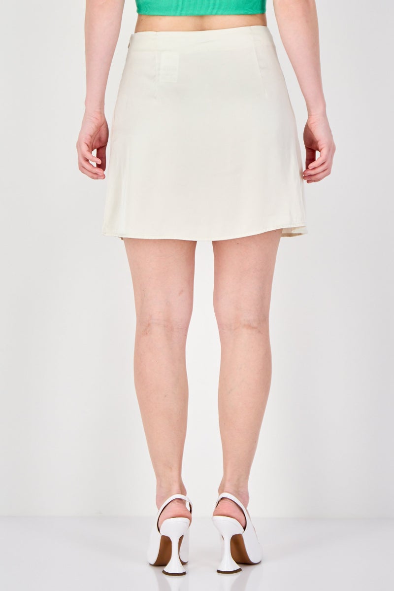 MONKI Women Plain Mini Skirts, Ivory - Image 3