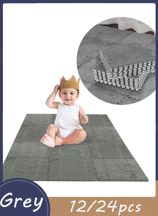 Thickened Foam Interlocking Floor Mat Fluffy Plush Interlocking Foam Tiles Soft Anti-Slip Puzzle Area Square Rug Playmat for Children Room Bedroom Home Playroom Decoration  - Image 1