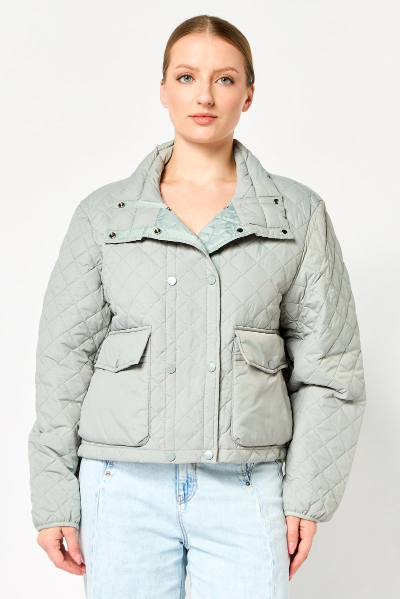 Andrew Marc Women Quilted Puffer Jacket, Grey - Image 1