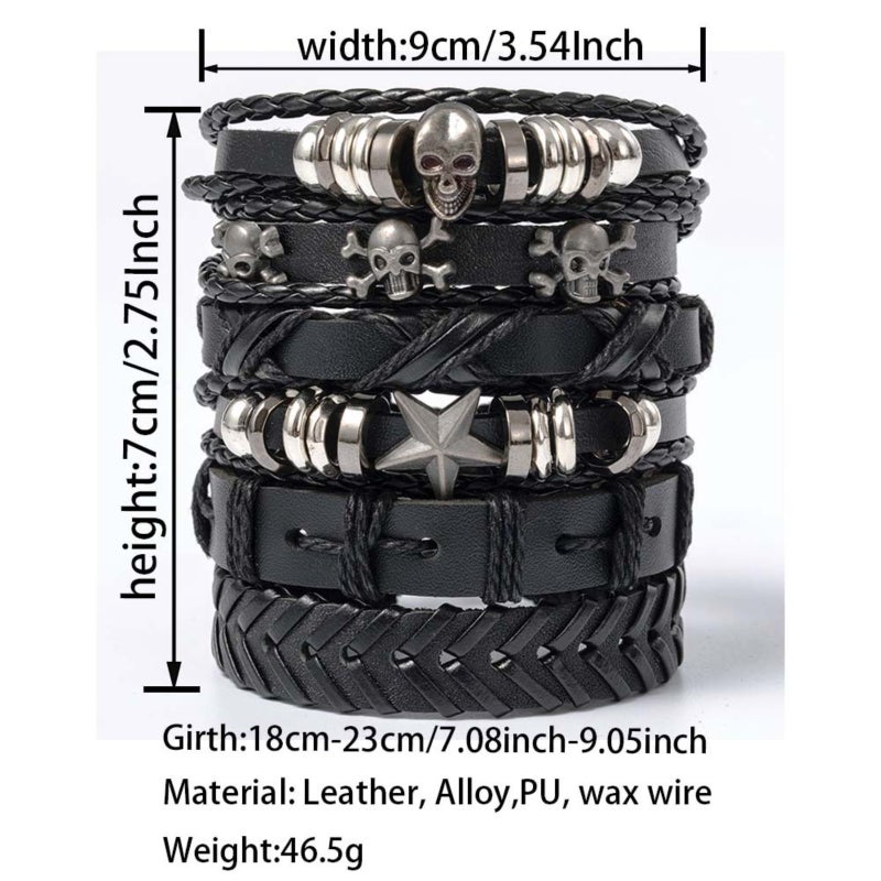 UrbanPulse - 6 Unisex Black Leather Bracelets, Emo, Grunge, Punk Accessories, Adjustable Fit (7 to 11 inches), Durable Leather, Stylish and Comfortable - Image 2