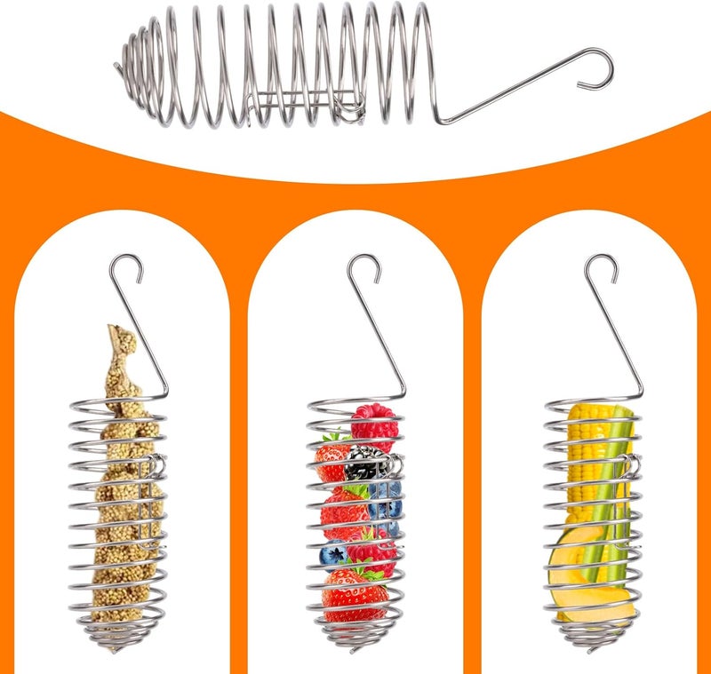 Penitue 2pcs Bird Treats Holder, Stainless Steel Parrot Food Holder Hanging Basket Cage Accessories Bird Foraging Chew Toy Corn Cob Fruit Vegetable Millet Feeder for Macaw Cockatoo Parakeet Canary - Image 3