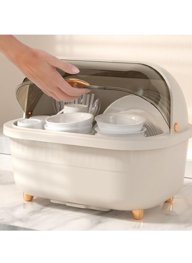 Chase Up Dish Drying Box, Bottom Drain Hole Easy Cleaning Dish Drainer Box Space Saving for Kitchen (Apricot L) - Image 2