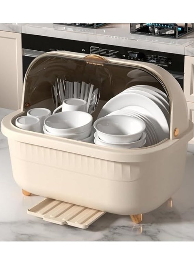 Chase Up Dish Drying Box, Bottom Drain Hole Easy Cleaning Dish Drainer Box Space Saving for Kitchen (Apricot L) - Image 3