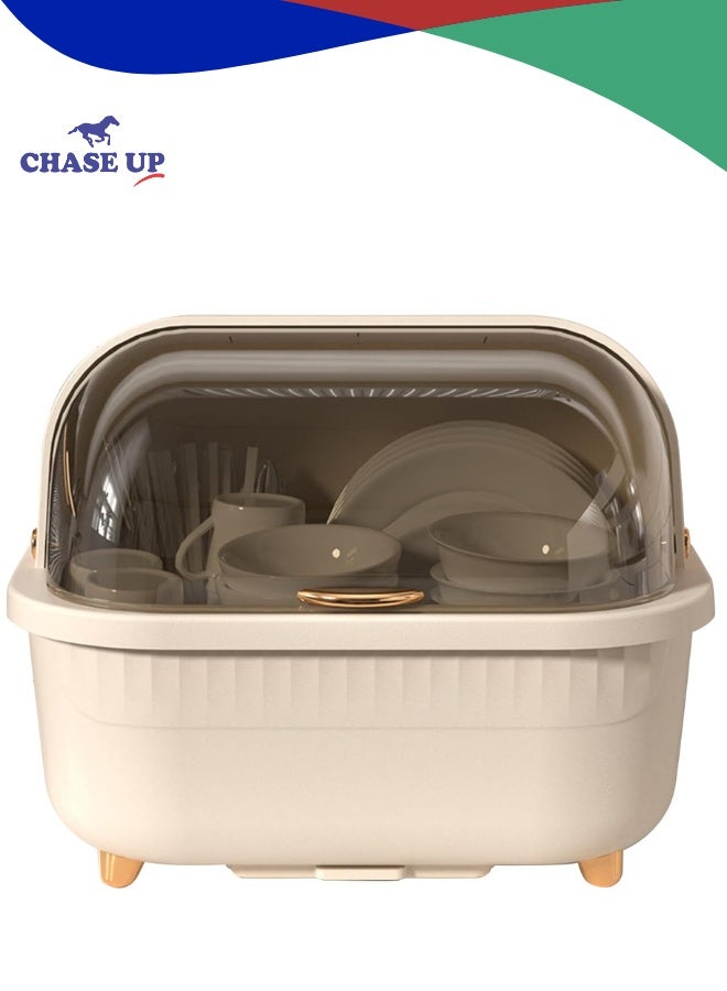 Chase Up Dish Drying Box, Bottom Drain Hole Easy Cleaning Dish Drainer Box Space Saving for Kitchen (Apricot L) - Image 1