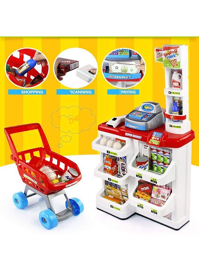 Topleo Home Pretend Supermarket Accessories With Trolley Role Play Set Toy For Kids 48x87x52cm - Image 5