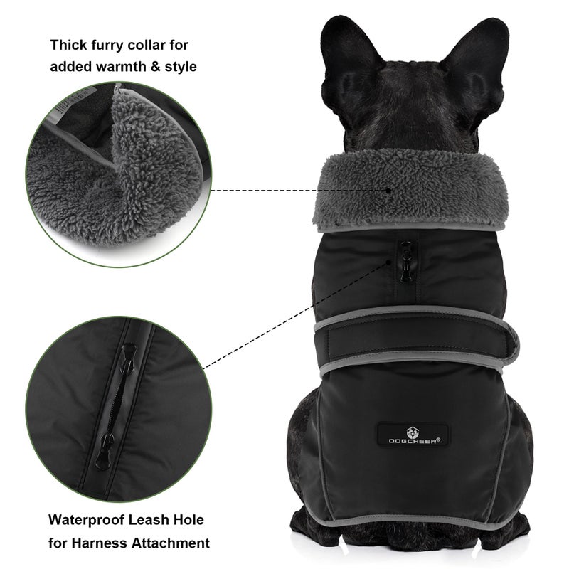 Dogcheer Dog Coat, Waterproof Dog Jacket Reflective Pet Winter Coat with Adjustable Hook & Loop, Christmas Puppy Fleece Jacket Warm Turtleneck Snowsuit for Small Medium Large Dogs - Black, S - Image 3