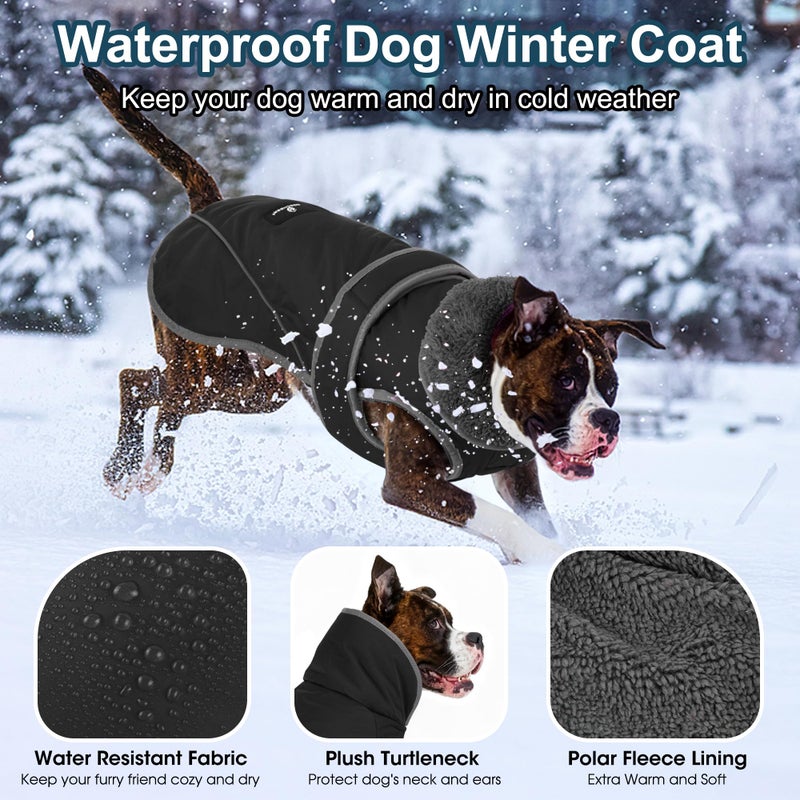 Dogcheer Dog Coat, Waterproof Dog Jacket Reflective Pet Winter Coat with Adjustable Hook & Loop, Christmas Puppy Fleece Jacket Warm Turtleneck Snowsuit for Small Medium Large Dogs - Black, S - Image 2