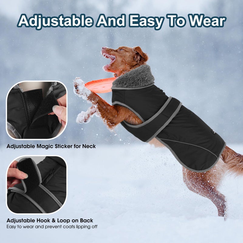 Dogcheer Dog Coat, Waterproof Dog Jacket Reflective Pet Winter Coat with Adjustable Hook & Loop, Christmas Puppy Fleece Jacket Warm Turtleneck Snowsuit for Small Medium Large Dogs - Black, S - Image 4