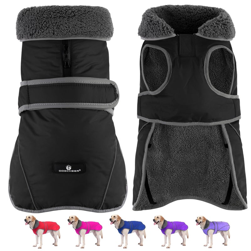 Dogcheer Dog Coat, Waterproof Dog Jacket Reflective Pet Winter Coat with Adjustable Hook & Loop, Christmas Puppy Fleece Jacket Warm Turtleneck Snowsuit for Small Medium Large Dogs - Black, S - Image 1