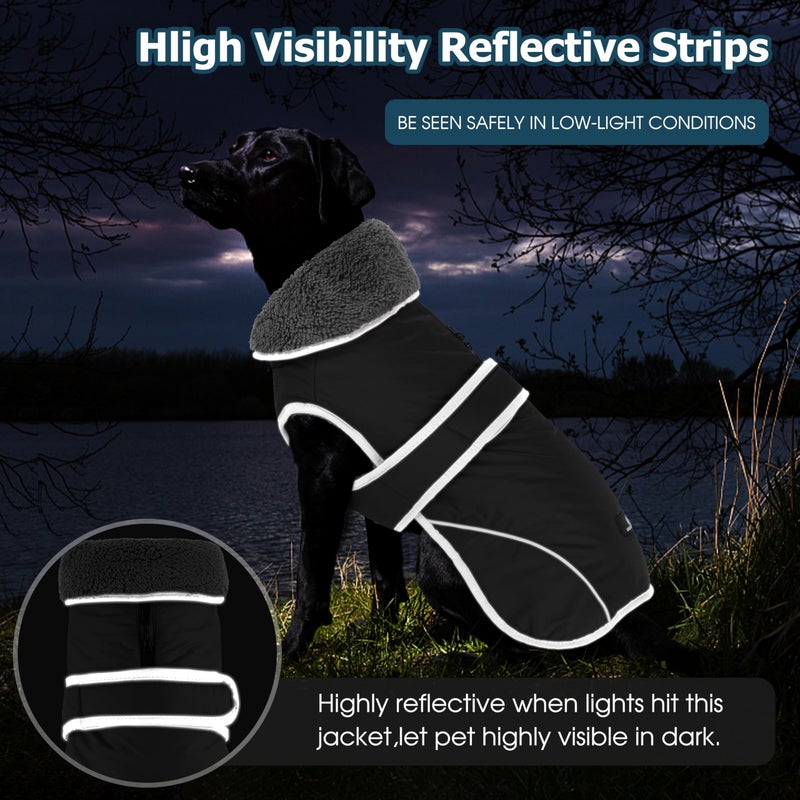 Dogcheer Dog Coat, Waterproof Dog Jacket Reflective Pet Winter Coat with Adjustable Hook & Loop, Christmas Puppy Fleece Jacket Warm Turtleneck Snowsuit for Small Medium Large Dogs - Black, S - Image 5