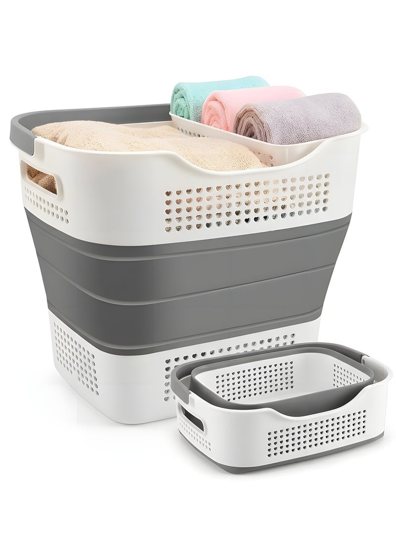 بيوينتي Laundry Basket Large Foldable 40L with Handle, Collapsible Handled Plastic Washing Clothes Laundry Container, Multi purpose Organizer for Home (Dark Grey) - Image 1