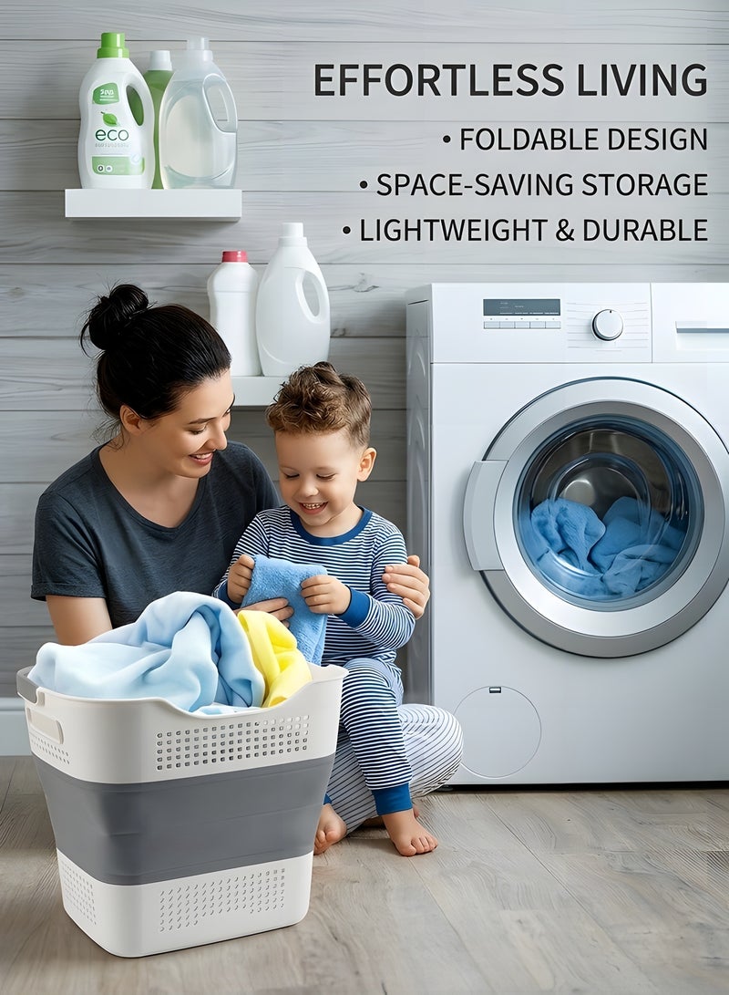 بيوينتي Laundry Basket Large Foldable 40L with Handle, Collapsible Handled Plastic Washing Clothes Laundry Container, Multi purpose Organizer for Home (Dark Grey) - Image 2