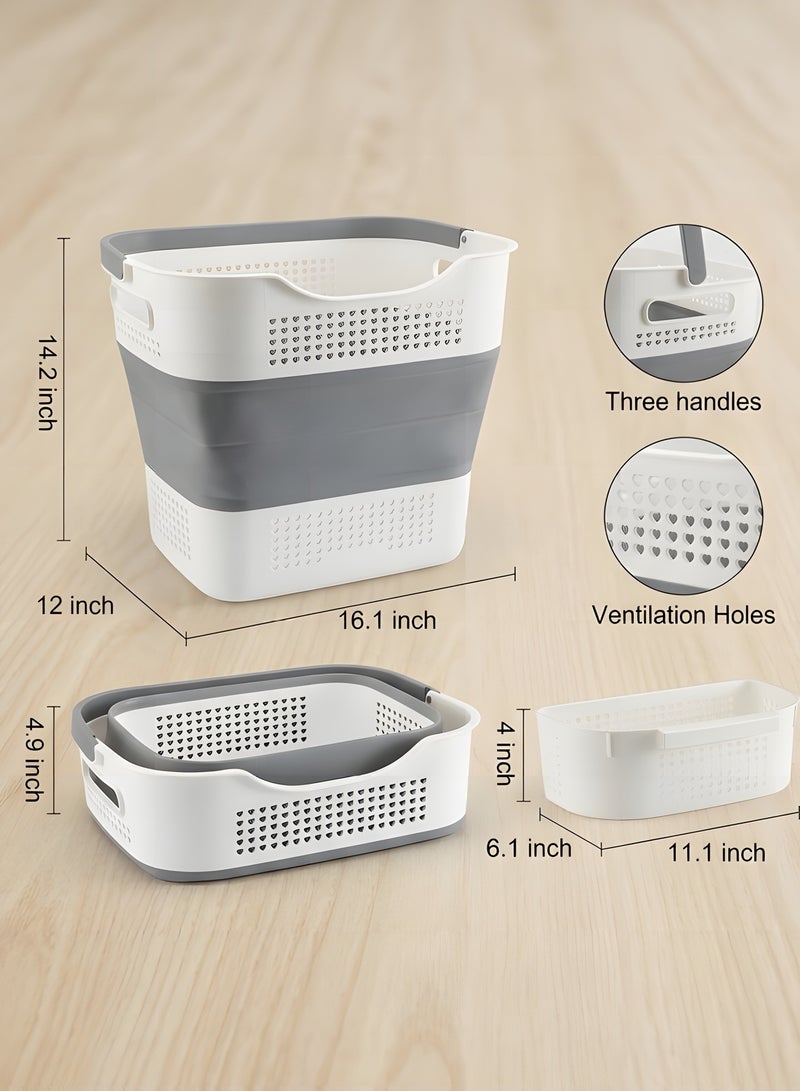 بيوينتي Laundry Basket Large Foldable 40L with Handle, Collapsible Handled Plastic Washing Clothes Laundry Container, Multi purpose Organizer for Home (Dark Grey) - Image 3
