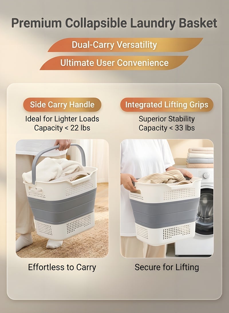 بيوينتي Laundry Basket Large Foldable 40L with Handle, Collapsible Handled Plastic Washing Clothes Laundry Container, Multi purpose Organizer for Home (Dark Grey) - Image 5