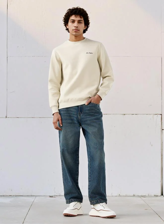 لي كوبر سويت شيرت قطن مطبوع بشعار لي كوبر للرجال بقصة عادية