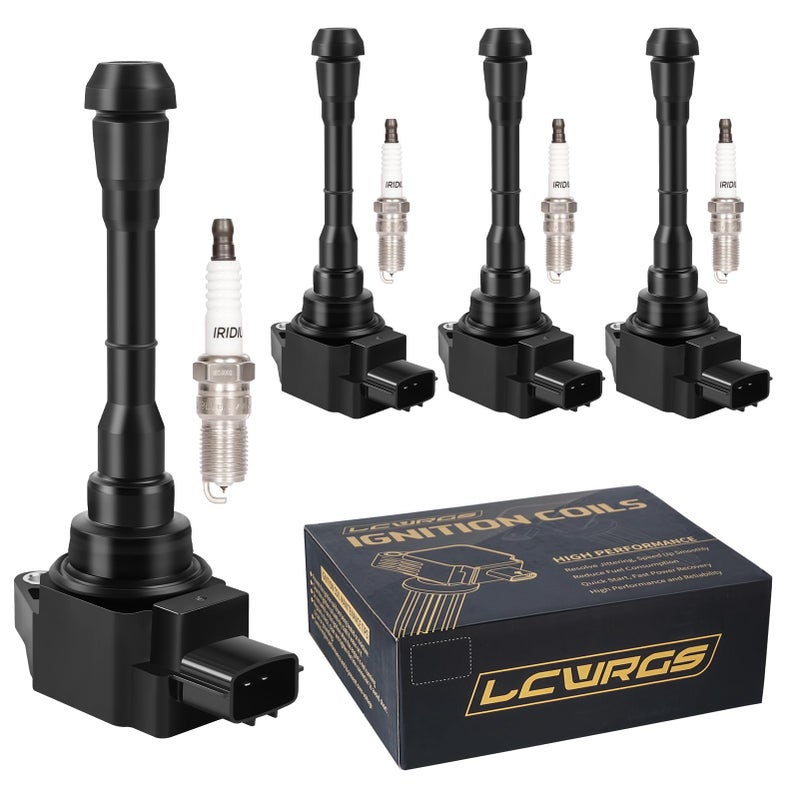 Set of 4 Ignition Coil Pack Spark Plugs Fits for Nissan Juke 16 Turbo L4 2011 2012 2013 2014 2015 2016 2017 16L Coils Spark Plugs Replaces UF659 224481KC0A