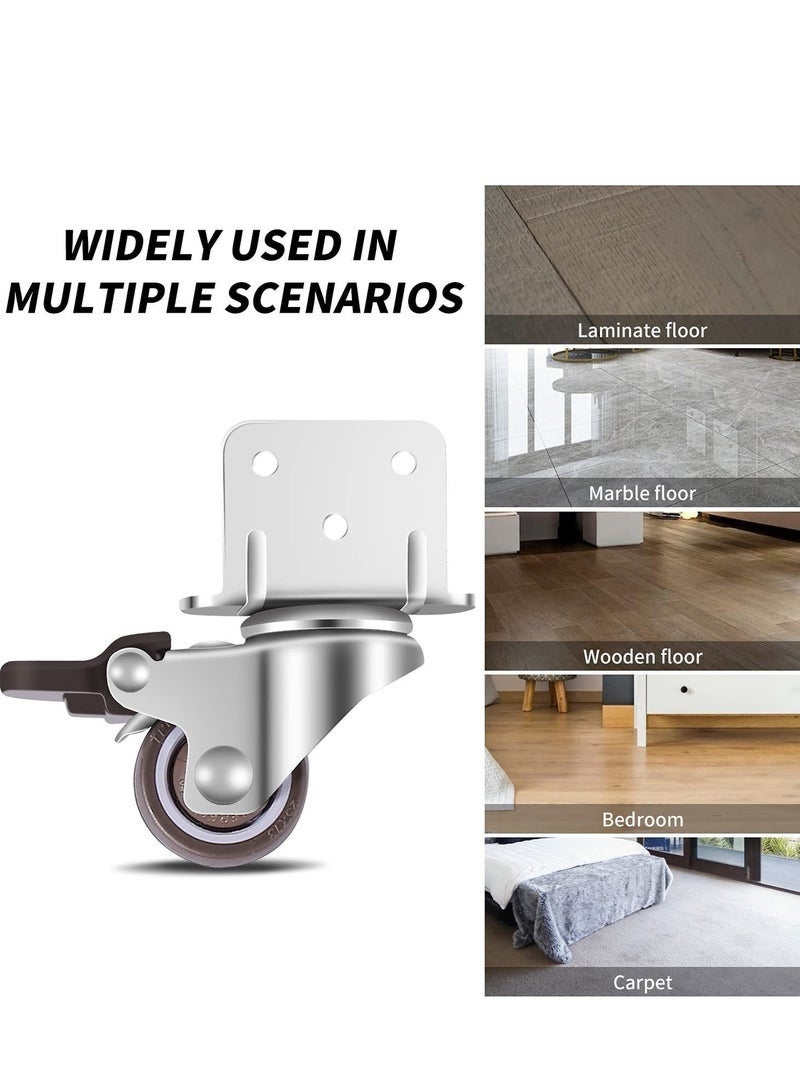 Bukela Swivel Casters, Pack of 4 No Floor Marks Silent Caster for Furniture, L-mounting Plate 25mm, Rubbered Wheels Suitable Flower Stands, Cribs (2 with Brakes & 2 Without Brakes) - Image 3